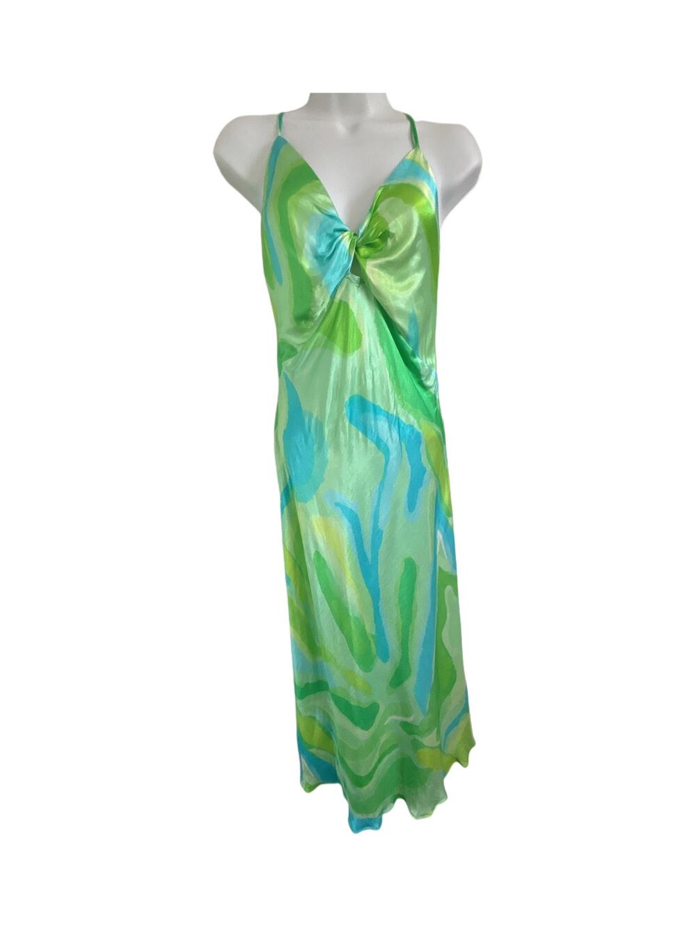 Bershka Maxi Slip Dress Coquette Fairy Y2K Blue Green Size L